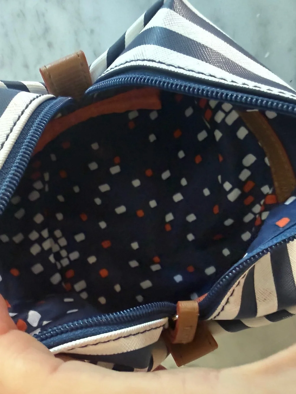 Stella & Dot Navy and White Striped Cosmetic bag/pouch
